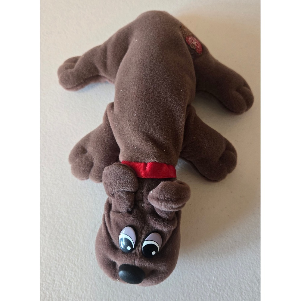 Vintage Tonka Pound Puppies Rumply Skins Brown Plush Dog 9" Red Collar 4045